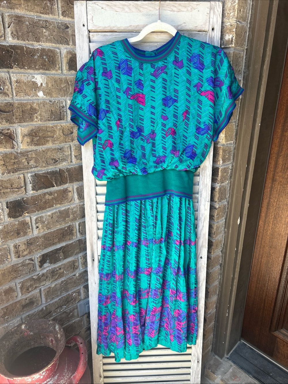 Vintage 80's Dress Women’s 6 Silk Blouson Pleated Skirt Adrianna Papell Nordstom